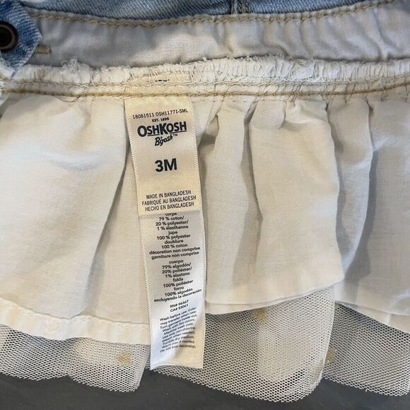 Oshkosh B'gosh Overall Dress Size 3M Denim White Tulle Metallic Gold Stars Tutu - Picture 5 of 6
